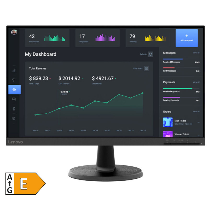 Monitor 27" Lenovo D27-40 FHD, IPS, VGA, HDMI