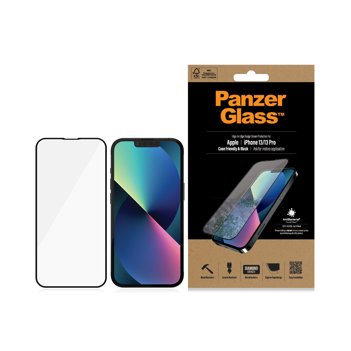 PANZER GLASS ZAŠT.STAKLO IPHONE 13/13 PRO CASEFRIENDLY ANTIBACTERIAL B