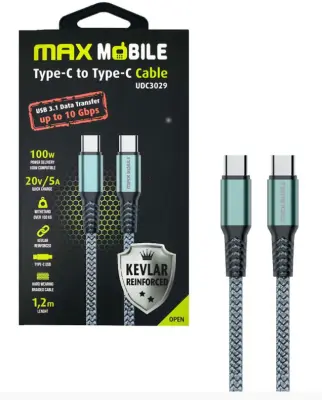 MAXMOBILE DATA KABEL TYPE C-TYPE C UDC3029 KEVLAR GRAY 3.1Gen.100W 5A 1.2m