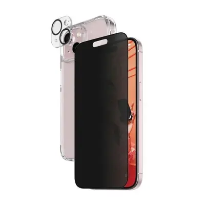 PanzerGlass Bundle iPhone 15 3u1 - Privacy staklo, okvir za mobitel i kameru