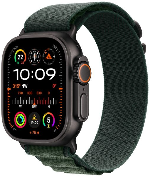 Apple Watch Ultra2 v2 Cellular 49mm Black Titanium Case with Dark Green Alpine Loop - Small