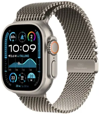 Apple Watch Ultra2 v2 Cellular 49mm Natural Titanium Case with Natural Titanium Milanese Loop - M