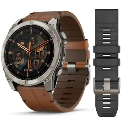 GARMIN Fenix 8 51mm AMOLED Sapphire Bare Titanium Black/Chestnut, pametni sat