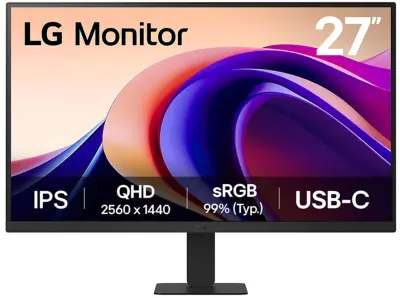 LG 27" QHD Monitor 27U631A-B, IPS 2K/QHD, 100Hz, 5ms, Dynamic Action Sync, Black Stabilizer, DisplayPort, HDMI, USB-C
