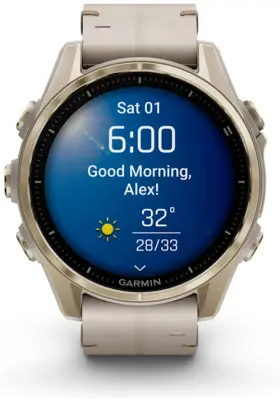 Pametni sat Garmin Fenix 8 43 mm AMOLED Sapphire Soft Gold Stainless Steel/Fog Gray kožni remen