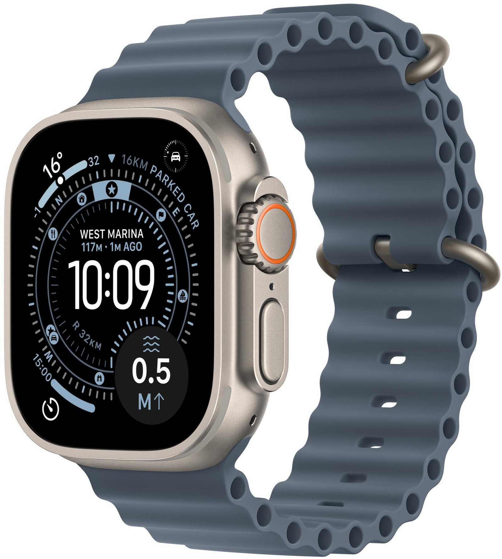 Apple Watch Ultra 3 Cellular 49mm Natural Titanium Case with Anchor Blue Ocean Band