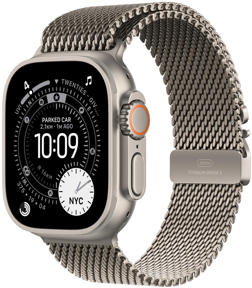 Apple Watch Ultra 3 Cellular 49mm Natural Titanium Case with Natural Titanium Milanese Loop - Small