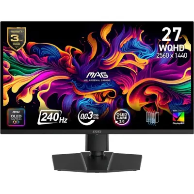 MSI 27" MAG Gaming Monitor MAG 273QP QD-OLED, QD-OLED WQHD, 240Hz, 0.03ms, G-Sync Compatible, DisplayPort, 2x HDMI, Pivot