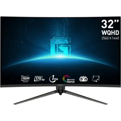 MSI 31.5" Gaming Monitor G32CQ5P, VA Curved WQHD, 170Hz, 1ms, Adaptive-Sync, DisplayPort, 2x HDMI, HDR Ready