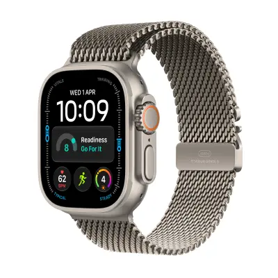 Apple Watch Ultra 4 Cellular 49mm Natural Titanium Case with Natural Titanium Milanese Loop - L