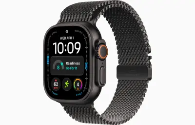 Apple Watch Ultra 4 Cellular 49mm Black Titanium Case with Black Titanium Milanese Loop - L