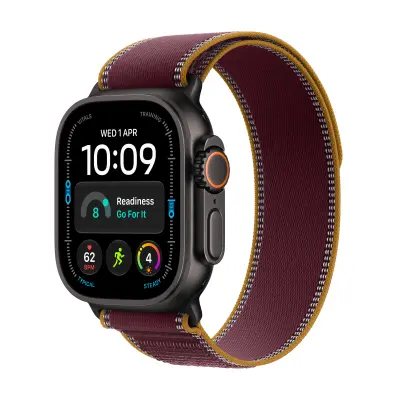 Apple Watch Ultra 4 Cellular 49mm Black Titanium Case with Burgundy Trail Loop - S/M