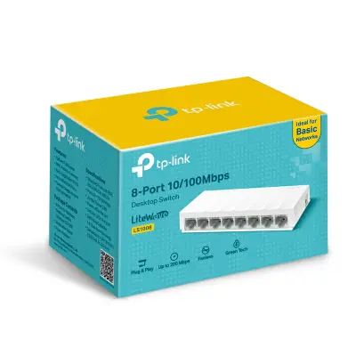TP-Link 8-port LiteWave 10/100Mbps Desktop Switch, 8 10/100Mbps RJ45 Ports, Desktop Plastic Case, Green Ethernet technology