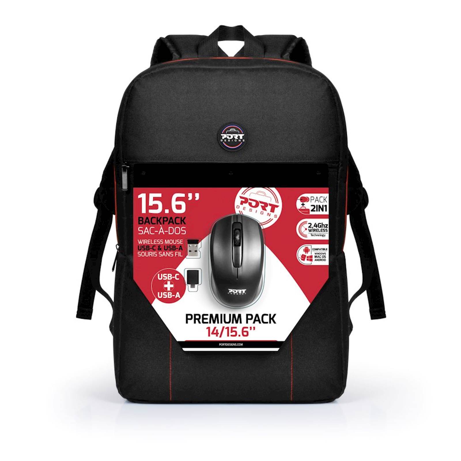 Ruksak Port premium pack ruksak 15,6" + bežični miš, crna