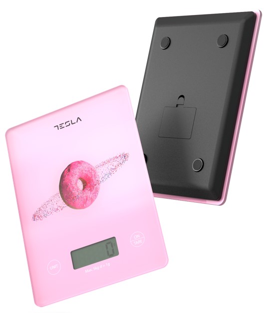 Staklena LCD kuhinjska vaga do 5 kg roza